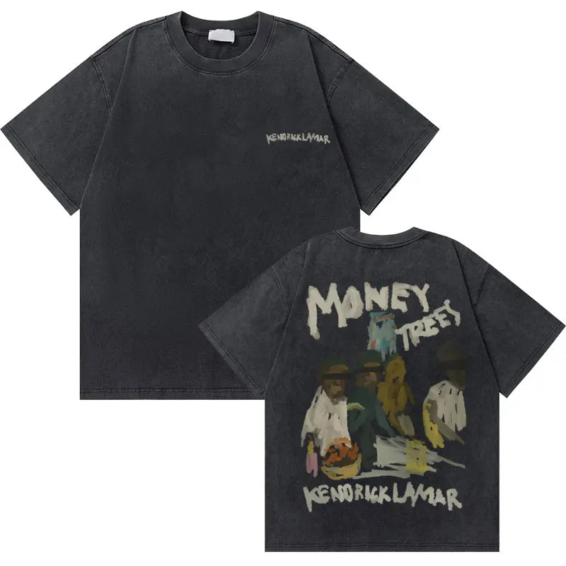 Washed Vintage Rapper Kendrick Lamar Good Kid Money Trees Oversized Tee